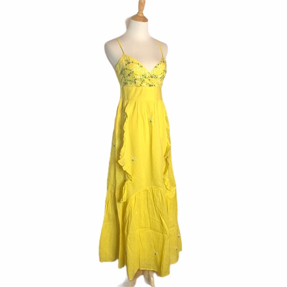 FINAL DAY Last Chance NWT Banjanan Swiss Dot Sunflower Maxi Dress xs - Picture 3 of 8